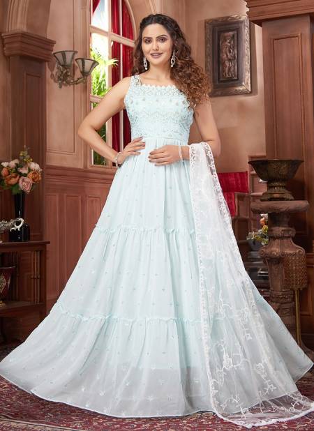 Sky Blue Nityam Fashion Heavy Wedding Wear Embroidery Work Anarkali Salwar Suit Collection 609